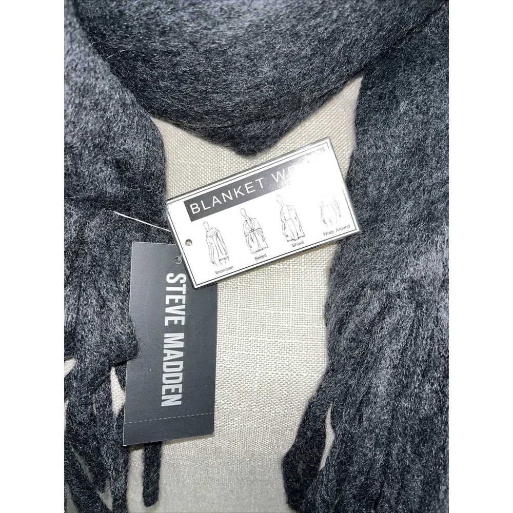 STEVE MADDEN oversized super soft knit long fringes women's‎ scarf muffler BLACK